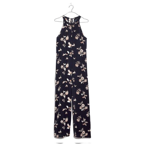 NEW Keyhole Wide Leg Satin Jumpsuit in Menagerie Folklore Print Nightfall Medium - Picture 4 of 11